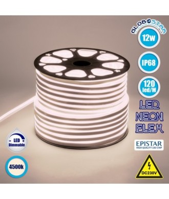 GLOBOSTAR® OVALE 70571 Ταινία Neon Flex LED 12W-m 960lm-m 120° DC 220-240V Αδιάβροχο IP65 120 x SMD2835 Chip-m Φυσικό Λευκό 4500K Dimmable - Sanan SMD Chip - Μ100 x Π0.8 x Υ1.6cm - 3 Χρόνια Εγγύηση